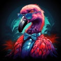 A neon flamingo in a retro-inspired pose, adorning a stylish shirt with vintage vibes by AI generated