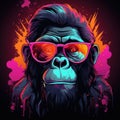 A neon gorilla with a retro flair, adding an element of urban coolness by AI generated Royalty Free Stock Photo