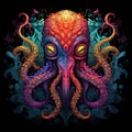 A neon octopus in a retro psychedelic design, adding a touch of whimsy by AI generated