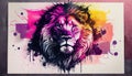 Neon Watercolor Lion Portrait, Made with Generative AI