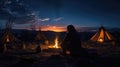 AI Generated Nomadic Night Campfire Circle and Wilderness Solitude