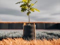 AI generated oak sapling in protective cover eco friendly planting Royalty Free Stock Photo