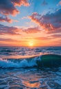 Powerful Ocean Wave At Sunset With Warm Sky And Reflections Royalty Free Stock Photo