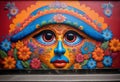 a colorful mural of a woman\'s face with flowers