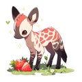 okapi eat strawberry chibi cartoon style isolated plain background by AI generated