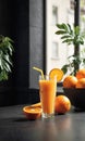 AI generated Orange juice in the morning kitchen, soft light, cinematic picture