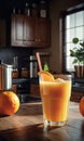 AI generated Orange juice in the morning kitchen, soft light, cinematic picture
