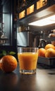 AI generated Orange juice in the morning kitchen, soft light, cinematic picture