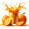 AI generated Orange juices splash Isolated on background