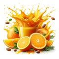 AI generated Orange juices splash Isolated on background