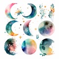 Ornamental Watercolor Icons, Made with Generative AI