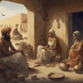 AI generated painting depicting a household in the historic Harappan Civilization from Indus Valley in Ancient India