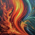 AI generated painting showcasing huge flames of fire and blue waves of water Royalty Free Stock Photo