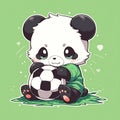 panda Play soccer animal chibi cartoon style isolated plain background by AI generated Royalty Free Stock Photo