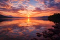 Wide Sunset Panorama Over Calm Lake With Colorful Sky And Reflected Light Royalty Free Stock Photo