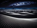 AI generated panoramic view of sand dunes in a desert with clear starry night skies Royalty Free Stock Photo