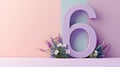 AI-generated Pastel Number Six and Flowers Royalty Free Stock Photo