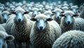 Close Up View Of A Dense Sheep Flock Staring Forward In A Calm Natural Pastoral Setting Royalty Free Stock Photo