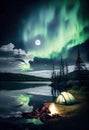 Serene Camping Under Northern Lights, Made with Generative AI