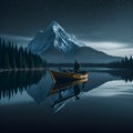 Ai generated a peaceful night time fishing trip on a tranquil lake