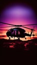 Helicopter Silhouette against Sunset Sky, Made with Generative AI