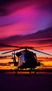 Helicopter Silhouette against Sunset Sky, Made with Generative AI