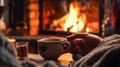 AI Generated Peacefulness of a Cup of Tea A Cozy Fireplace