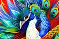 peacock with feathers close view by AI Generated