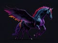 Pegasus animal abstract stallion wallpaper. Contrast background mythical horse with wings in vivid colors. Ai Generated