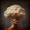 AI generated person holding pile of mushrooms