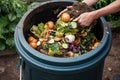 AI generated person scooping out food waste from a compost pile