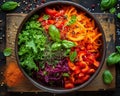 Healthy diet. Dinner calebration. Top - down view of table full of tasty vegetarian food