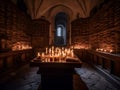 AI-generated photo: Ancient library in a castle lit by candles - mysterious atmosphere