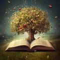 Dramatic apple tree growing out of open book