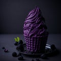 blackcurrant mint ice cream on a black plate