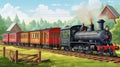 AI-generated photo: Children\'s railway with steam locomotive and wagons - nostalgic adventure