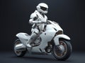 AI-generated photo: Mechanical robot riding a motorcycle at high speed