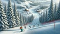 Skiers on a Canadian Ski Hill Backcountry Winter Snow Covered Mountain AI Generated