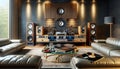 Modern Home Audio Listening Room Audiophile Hi-fi Tower Speakers Media Components AI Generated Home Interior