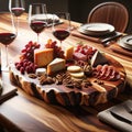 Wooden Charcuterie Board Home Dining Snack Table Meat Cheese Platter AI Generated