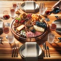 Wooden Charcuterie Board Home Dining Snack Table Meat Cheese Platter AI Generated