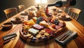 Dinner Wooden Charcuterie Board Home Entertaining Dining Snacks Meat Cheese Platter AI Generated