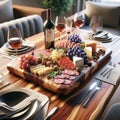 Wood Charcuterie Board Display Home Entertaining Dining Snack Table Meat Cheese Platter AI Generated