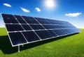 a photo of a solar panel with the sun in the background Royalty Free Stock Photo