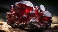 a raw and unprocessed chunk of garnet, displaying its deep red color and natural crystal formations by AI generated