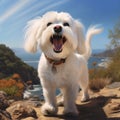 A photorealistic happy Maltese dog in natural setting by AI generated