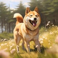 A photorealistic happy Shiba Inu dog in natural setting by AI generated