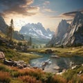 A photorealistic landscape background of natural mountain setting by AI generated