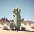 AI generated picture: blooming cactus with desert background