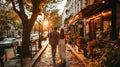 Perfect honeymoon. Couple of newlyweds - man and woman - walking on the streets of Paris Royalty Free Stock Photo